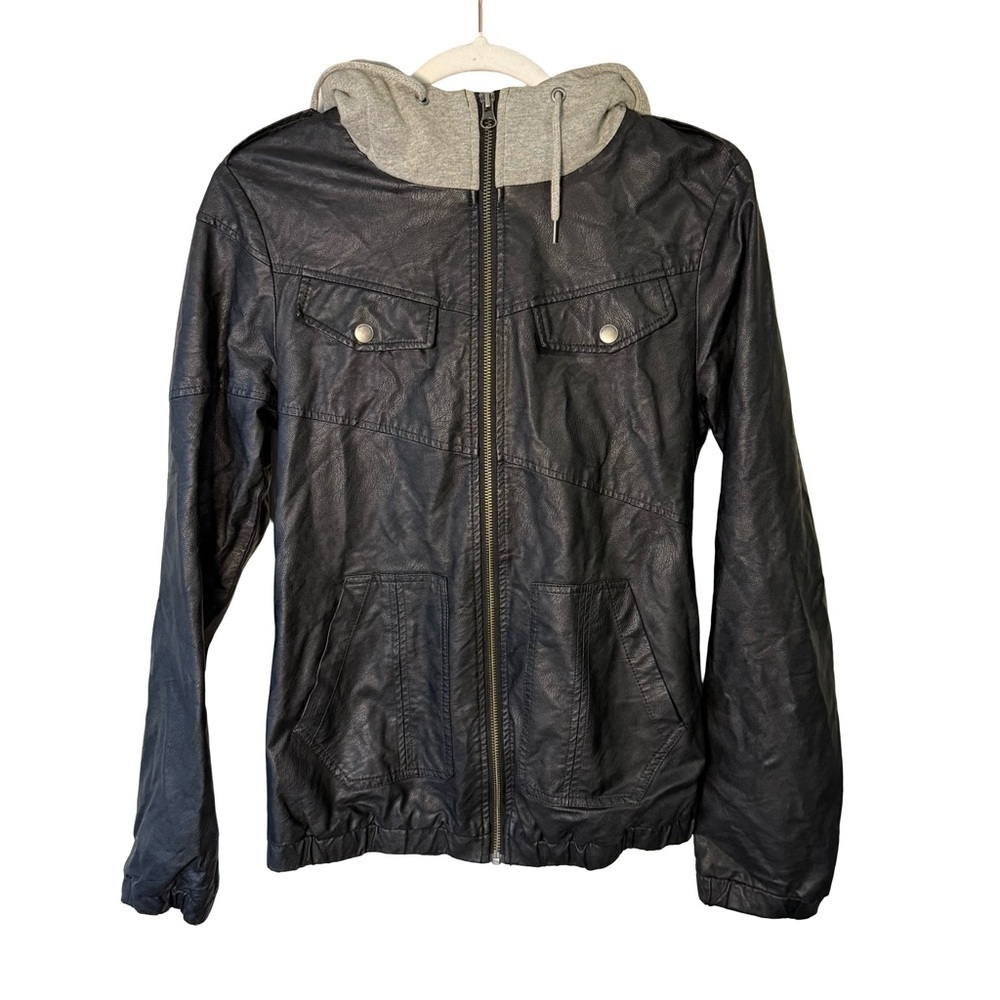 Volcom Black Faux Leather Jacket with Gray Accents Size XS Moto Streetwear